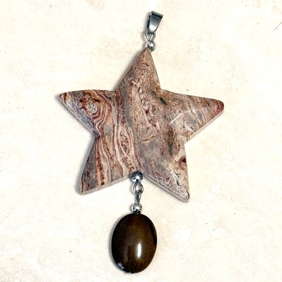 2/$20, Large Earthy Crazy Lace Agate Pendant, Genuine Gemstone Star Pendant - Picture 1 of 13